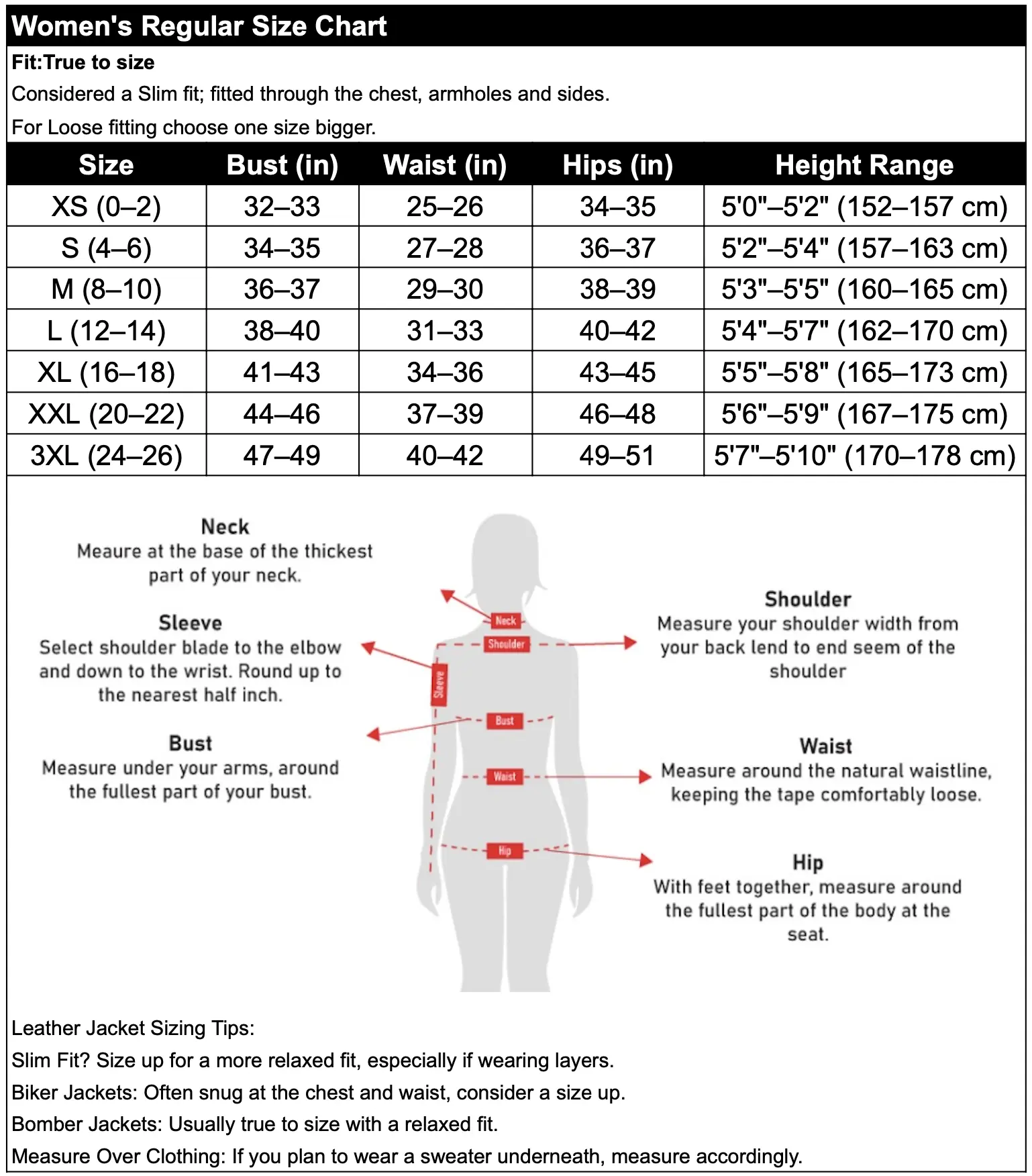 Women's Size Chart