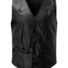 mens-v-neck-collar-black-faux-leather-vest