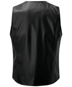 mens-v-neck-collar-black-faux-leather-vest