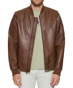 mens-brown-faux-leather-varsity-bomber-jacket