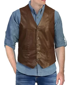 mens-button-front-coffee-brown-faux-leather-vest