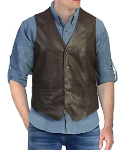 mens-button-front-dark-brown-faux-leather-vest