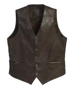mens-button-front-dark-brown-faux-leather-vest