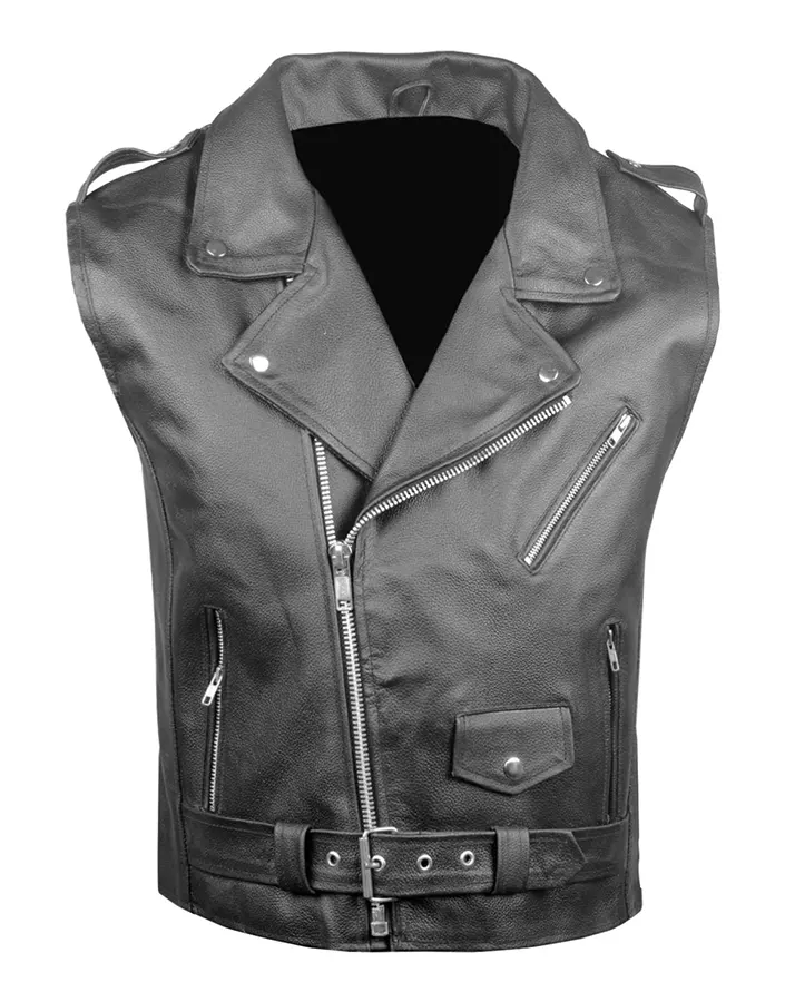 Men's Classic Black Faux Leather Biker Vest 1 mens-classic-black-faux-leather-biker-vest
