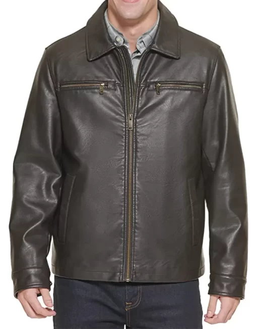 mens-dark-brown-faux-leather-biker-jacket
