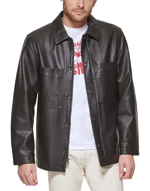 mens-dark-brown-faux-leather-oversized-shirt-jacket