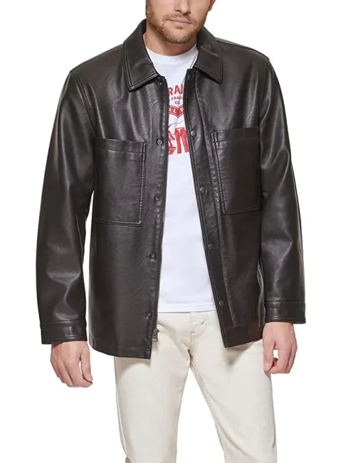 mens-dark-brown-faux-leather-oversized-shirt-jacket