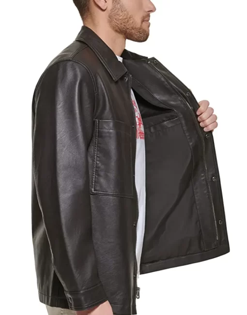 mens-dark-brown-faux-leather-oversized-shirt-jacket