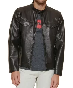 mens-dark-brown-faux-leather-trucker-jacket