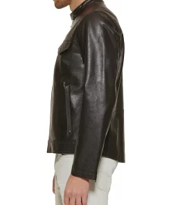 mens-dark-brown-faux-leather-trucker-jacket