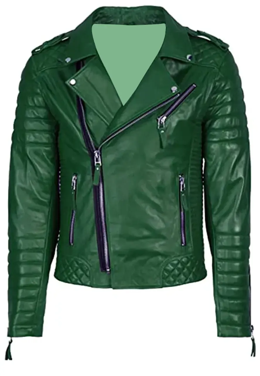 Men's Green Biker Faux Leather Jacket 1 mens-green-biker-faux-leather-jacket
