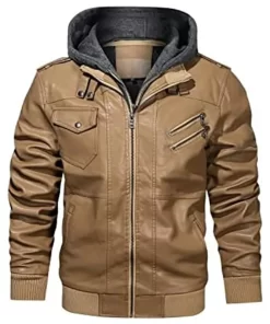 mens-khaki-faux-leather-jacket-with-removable-hood