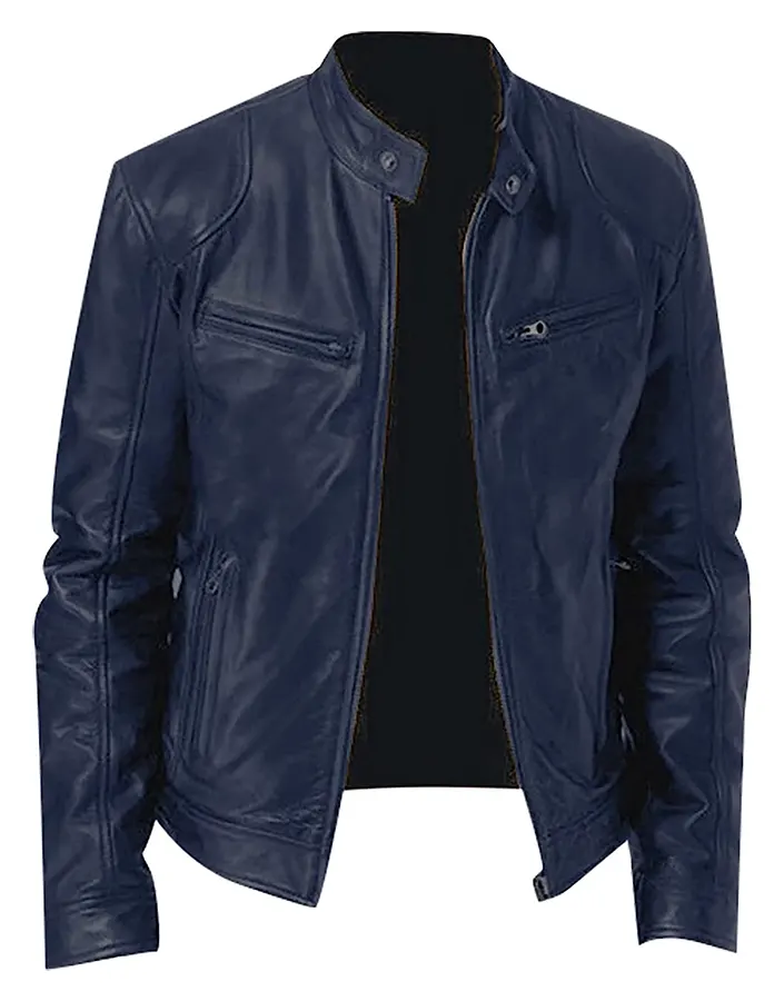 Men's Long Sleeve Dark Blue Faux Leather Jacket 1 mens-long-sleeve-dark-blue-faux-leather-jacket