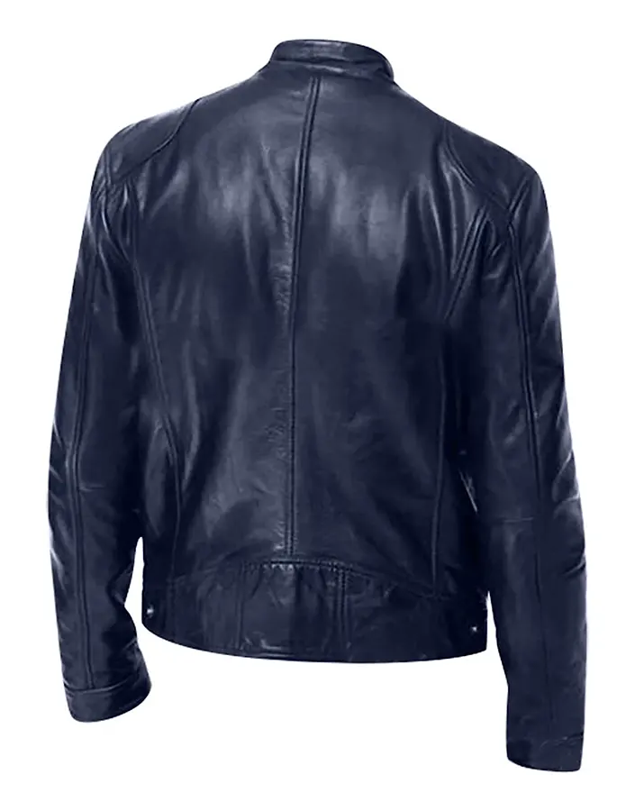 Men's Long Sleeve Dark Blue Faux Leather Jacket 2 mens-long-sleeve-dark-blue-faux-leather-jacket