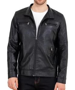 Men's Slim Fit Stand Collar Black Faux Leather Jacket 7 mens-slim-fit-stand-collar-black-faux-leather-jacket