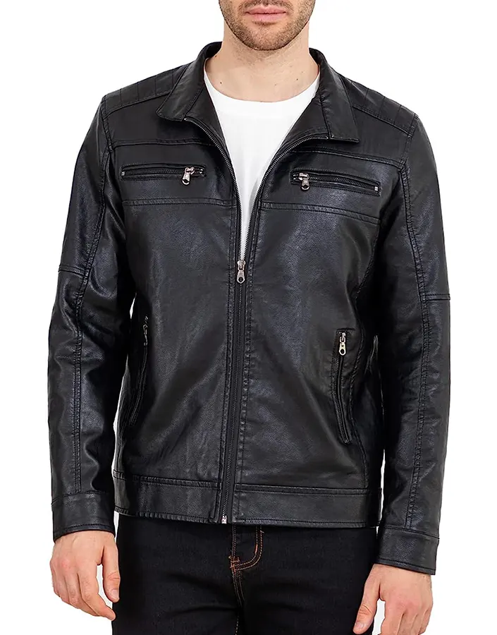 Men's Slim Fit Stand Collar Black Faux Leather Jacket 3 mens-slim-fit-stand-collar-black-faux-leather-jacket