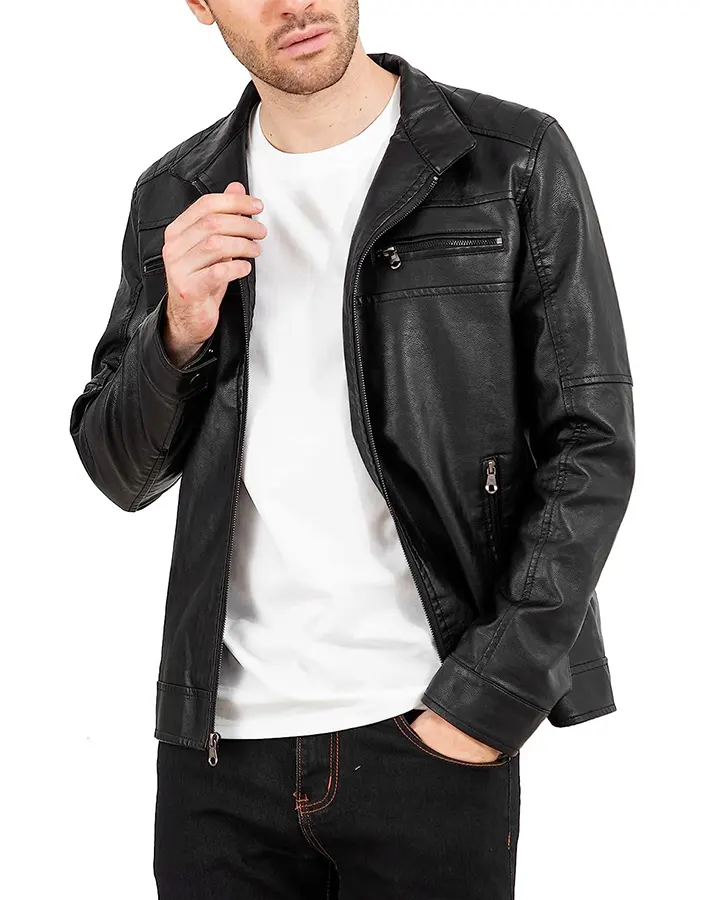 Men's Slim Fit Stand Collar Black Faux Leather Jacket 4 mens-slim-fit-stand-collar-black-faux-leather-jacket