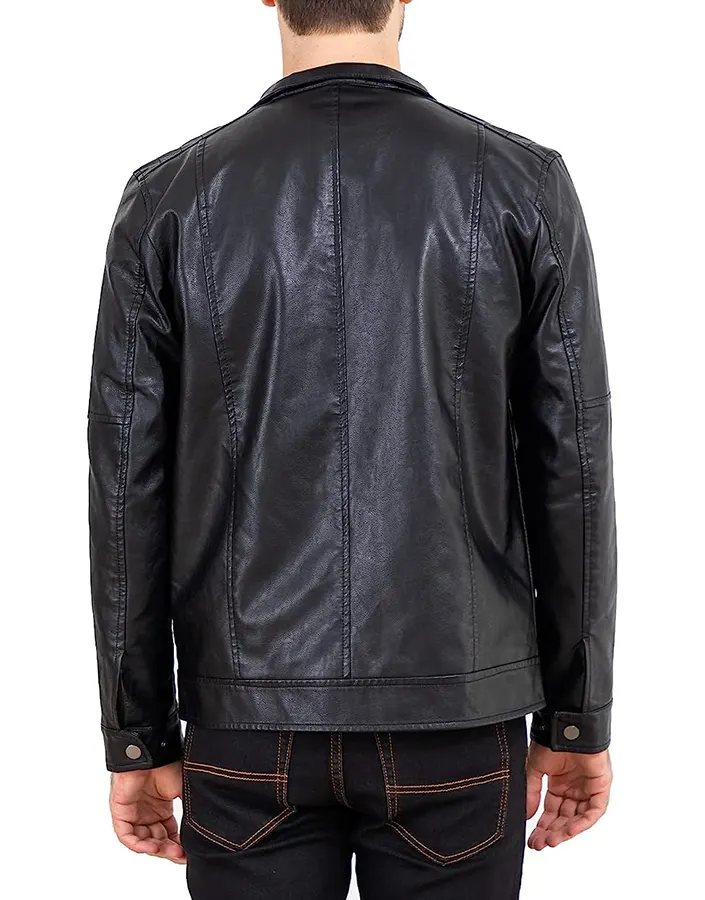 Men's Slim Fit Stand Collar Black Faux Leather Jacket 2 mens-slim-fit-stand-collar-black-faux-leather-jacket