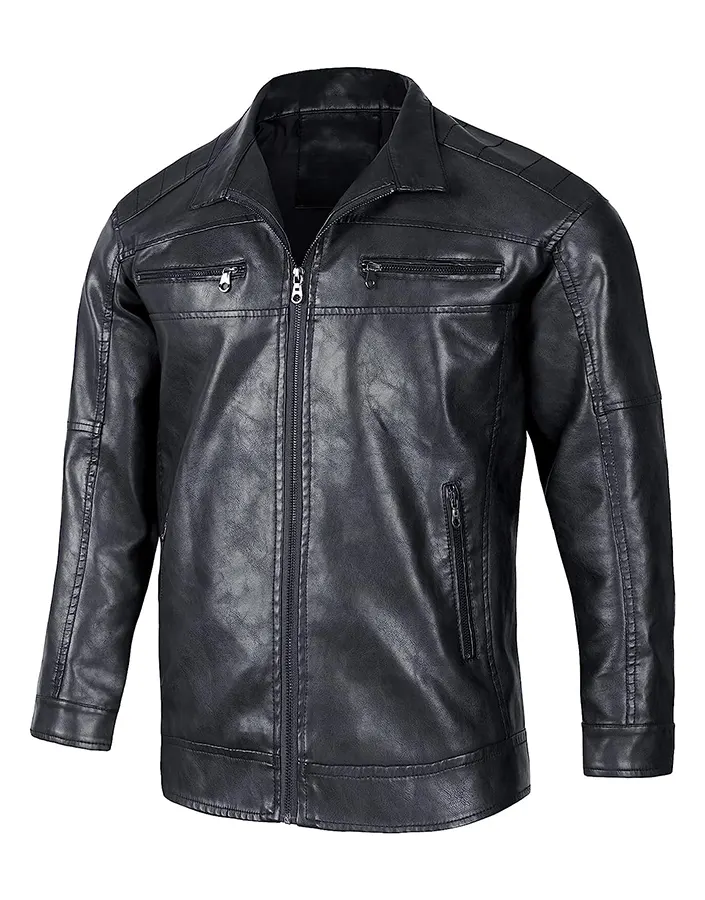 Men's Slim Fit Stand Collar Black Faux Leather Jacket 5 mens-slim-fit-stand-collar-black-faux-leather-jacket