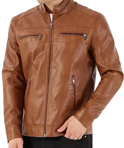 Men's Stand Collar Khaki Faux Leather Jacket 7 mens-stand-collar-khaki-faux-leather-jacket