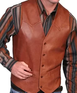 Men's V Neck Collar Brown Faux Leather Vest 5 mens-v-neck-collar-brown-faux-leather-vest