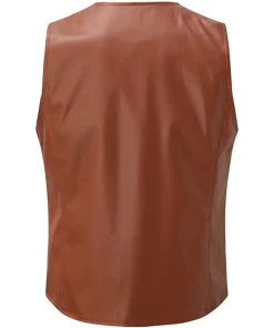 mens-v-neck-collar-brown-faux-leather-vest