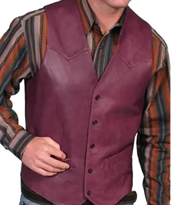 mens-v-neck-collar-burgundy-faux-leather-vest
