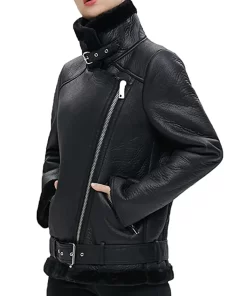 womens-black-faux-leather-shearling-jacket