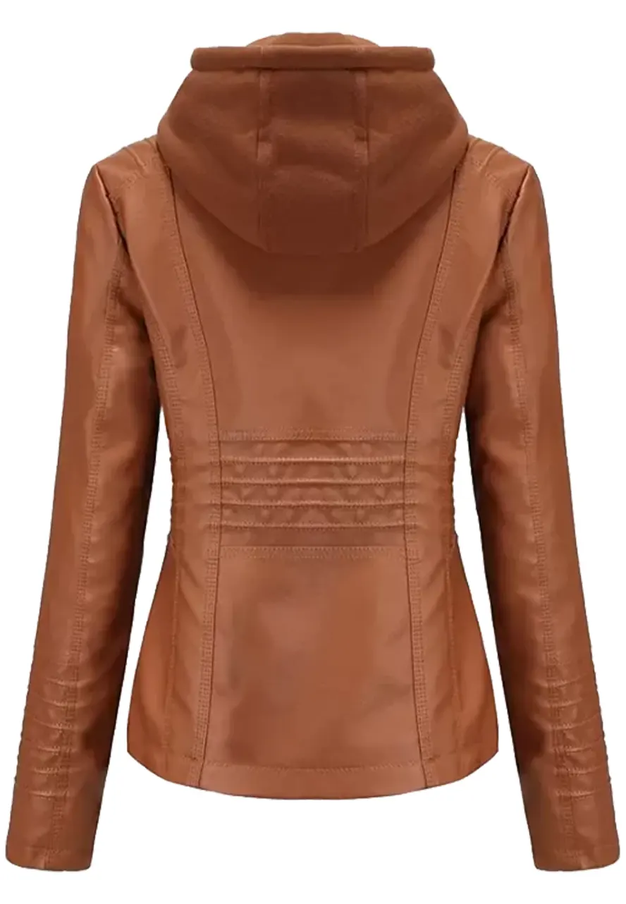 Women’s Brown Faux Leather Jacket with Removable Hood 2 womens-brown-faux-leather-jacket-with-removable-hood