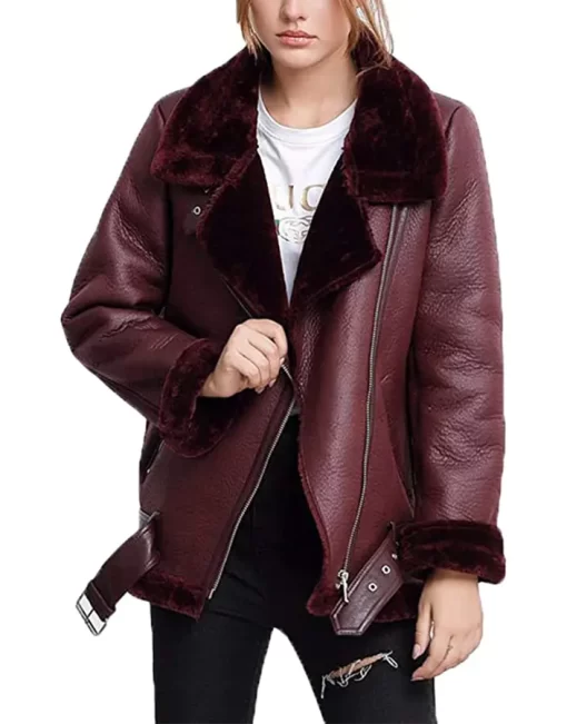 womens-burgundy-faux-leather-shearling-jacket