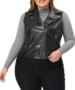 womens-classic-black-faux-leather-biker-vest