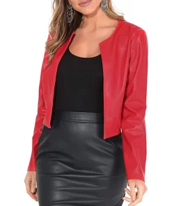 womens-cropped-red-faux-leather-jacket