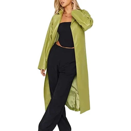 womens-green-faux-leather-coat