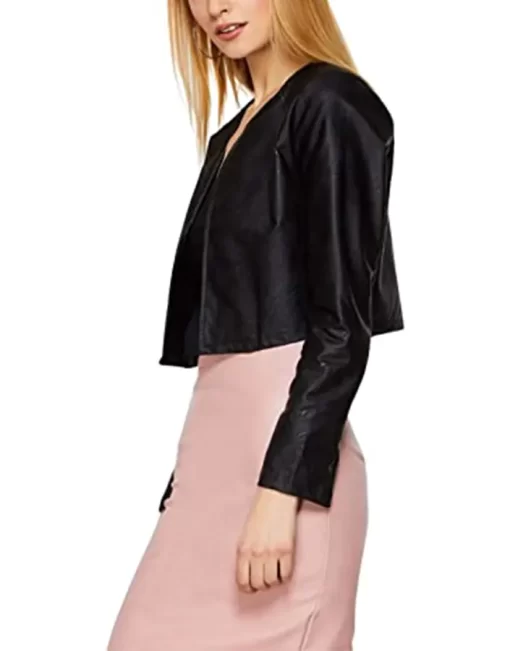 womens-open-front-black-faux-leather-jacket