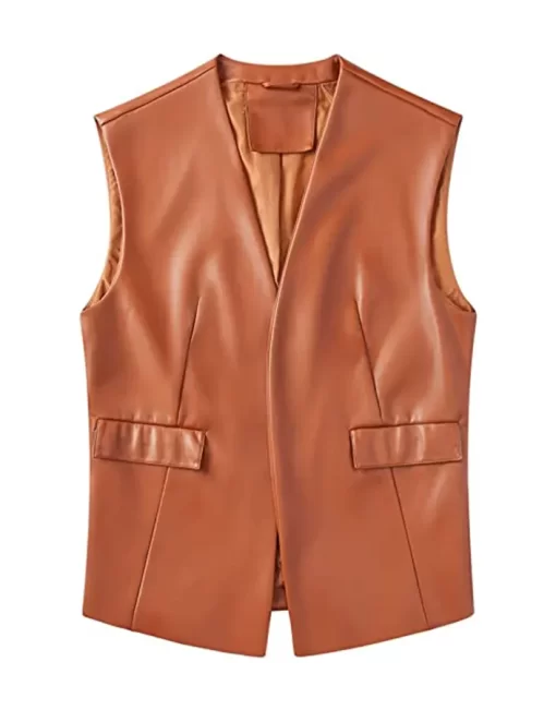 womens-open-front-brown-faux-leather-vest