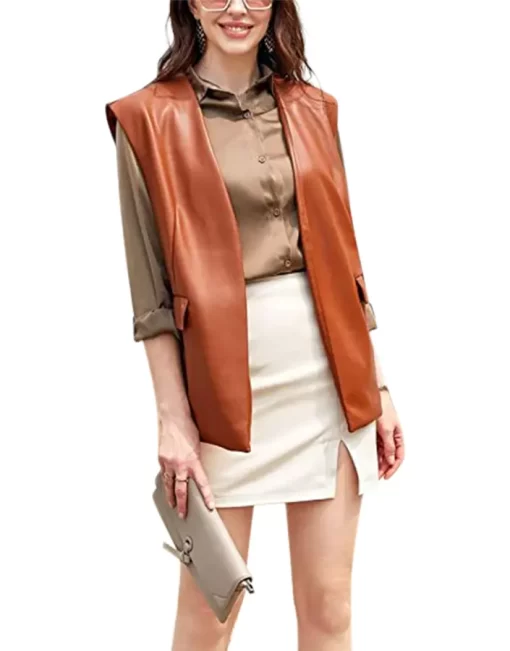 womens-open-front-brown-faux-leather-vest