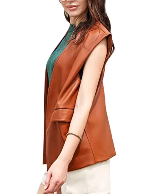 womens-open-front-brown-faux-leather-vest