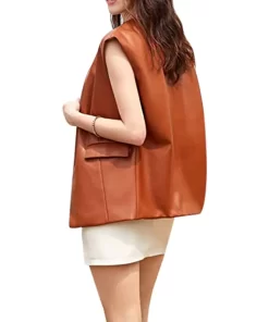 womens-open-front-brown-faux-leather-vest