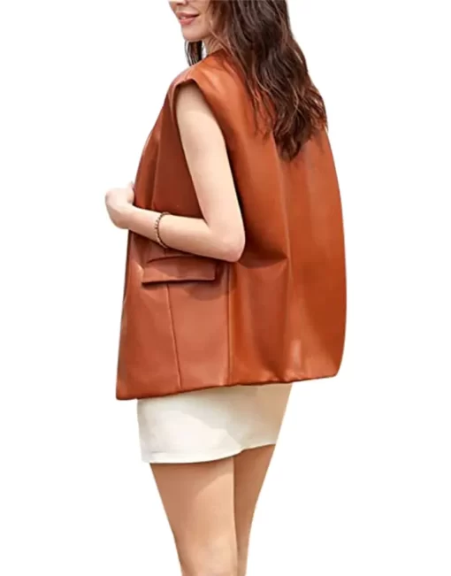 womens-open-front-brown-faux-leather-vest
