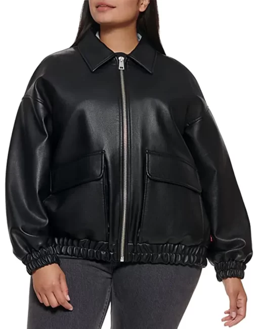 womens-oversized-black-faux-leather-bomber-jacket