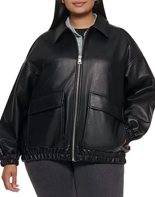 womens-oversized-black-faux-leather-bomber-jacket