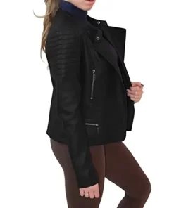 Women's Quilted Shoulder Black Faux Leather Jacket 9 womens-quilted-shoulder-black-faux-leather-jacket