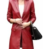 womens-red-faux-leather-mid-length-coat