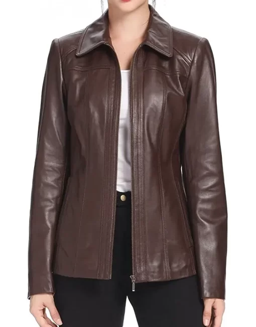 womens-shirt-collar-brown-faux-leather-jacket