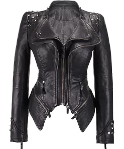 womens-studded-black-faux-leather-biker-jacket
