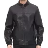 mens-black-faux-leather-bomber-jacket