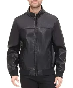 mens-black-faux-leather-bomber-jacket