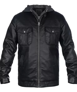mens-black-faux-leather-bomber-jacket-with-hood