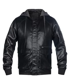 mens-black-faux-leather-bomber-jacket-with-removable-hood
