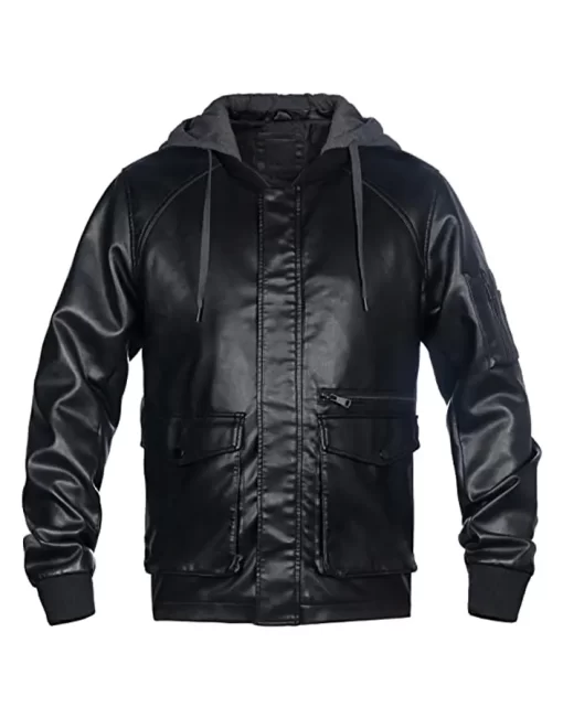 mens-black-faux-leather-bomber-jacket-with-removable-hood